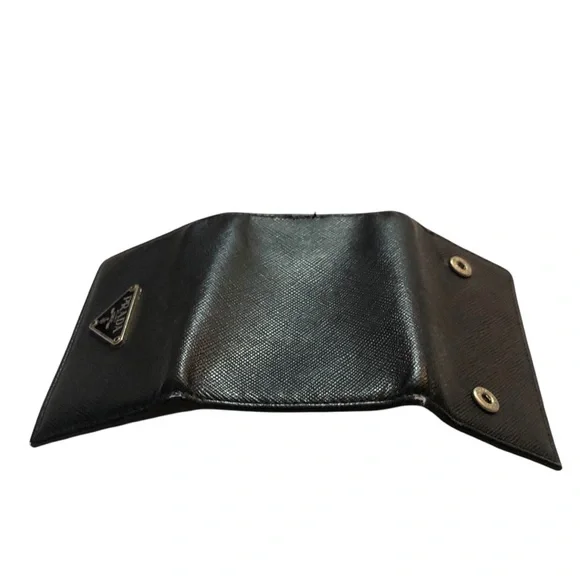 Prada Logo Black Silver Plaque Tri-Fold Key Case Key Unisex Logo Luxury HP - Picture 9 of 14
